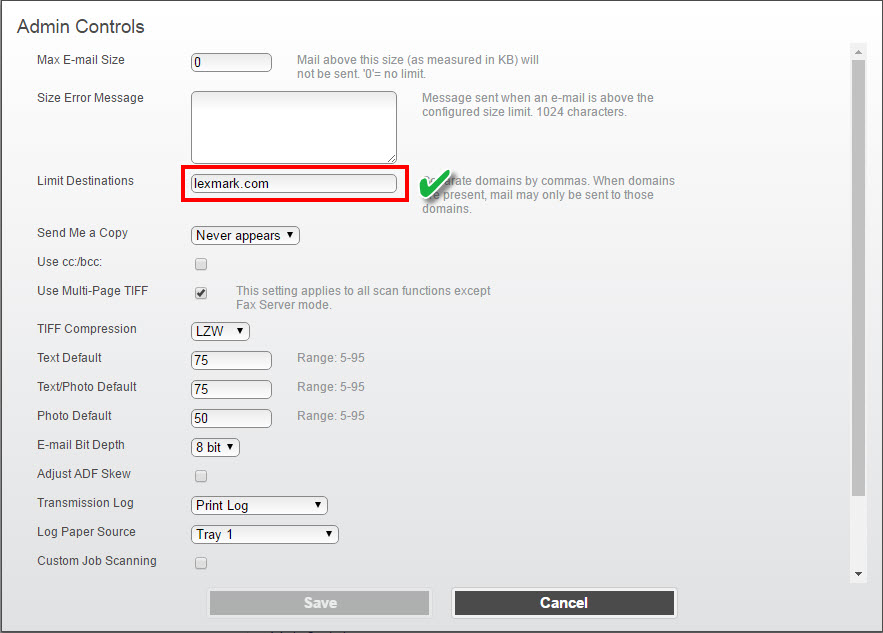 Scan Center App ? Email Set with Limit Destination Fails to Send